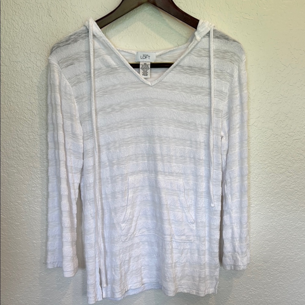 LOFT White Cream 3/4 Sleeve Relaxed Hoodie